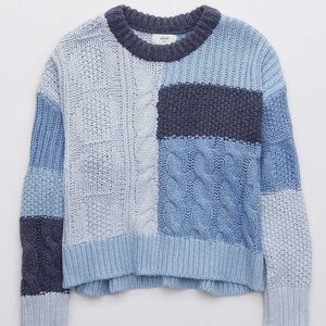 Aerie blue patchwork sweater